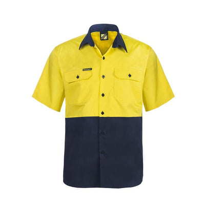 Workcraft WS4248 Lightweight HiVis 2-Tone Short Sleeve Vented Cotton Drill Shirt