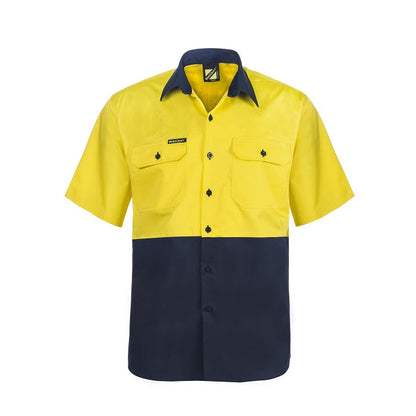 Workcraft WS4248 Lightweight HiVis Two Tone S/S Vented Cotton Drill Shirt