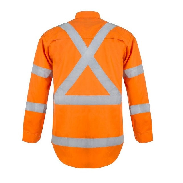 WS6010 Road safety X Back Hi-vis Orange Shirt Long sleeve Workcraft - X Back view