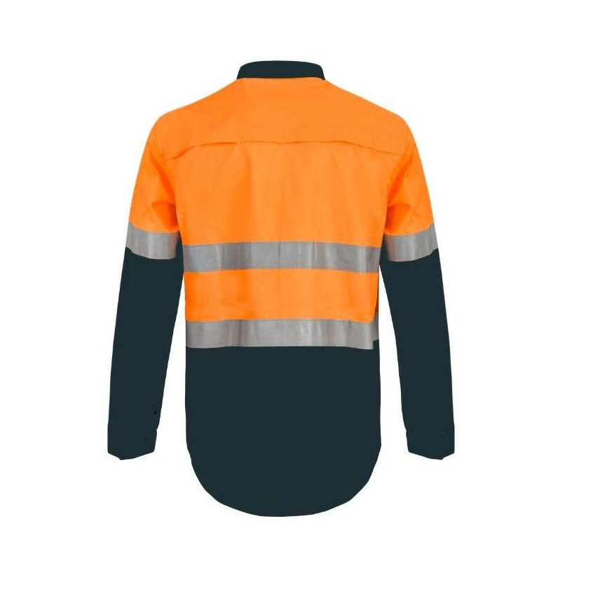 WS6032 Workcraft High Visibility Work Shirt with Tape Orange/Navy - Back