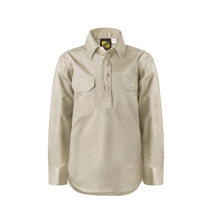 Workcraft WSK131 Kids Lightweight L/S Half Placket Cotton Drill Shirt