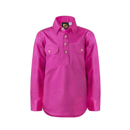 Workcraft WSK131 Kids Lightweight L/S Half Placket Cotton Drill Shirt
