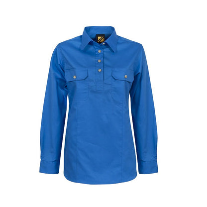 Workcraft WSL505 Ladies Lightweight Long Sleeve Half Placket Cotton Drill Shirt with Contrast Buttons