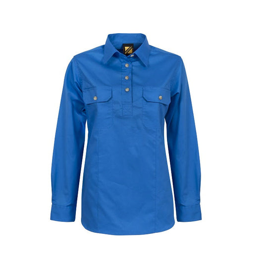 Workcraft WSL505 Ladies Lightweight Long Sleeve Half Placket Cotton Drill Shirt with Contrast Buttons