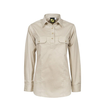 Workcraft WSL505 Ladies Lightweight Long Sleeve Half Placket Cotton Drill Shirt with Contrast Buttons