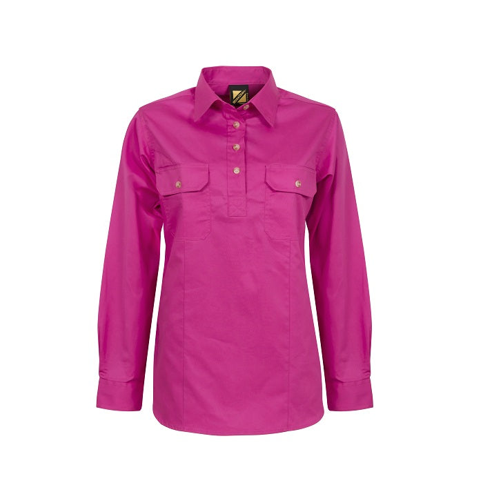 Workcraft WSL505 Ladies Lightweight Long Sleeve Half Placket Cotton Drill Shirt with Contrast Buttons