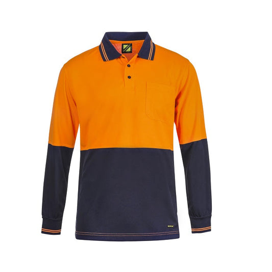 Workcraft WSP202 HiVis 2 Tone L/Sleeve Polo With Pocket Orange/Navy Colour