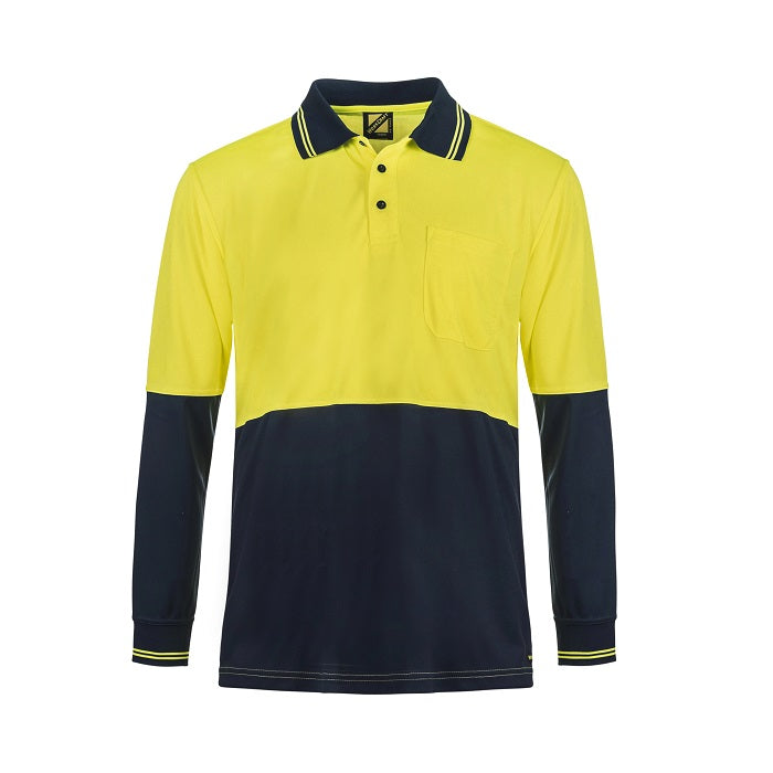 Workcraft WSP202 HiVis 2 Tone L/Sleeve Polo With Pocket Yellow/Navy Colour