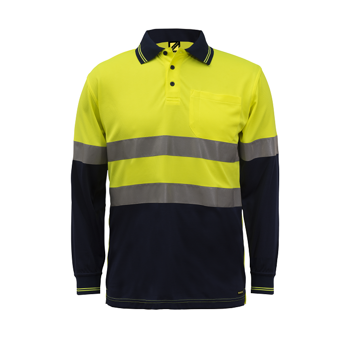 Workcraft WSP409 HiVis Two Tone Long Sleeve Micromesh Polo with Pocket and Tape