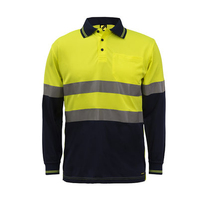 Workcraft WSP409 HiVis Two Tone Long Sleeve Micromesh Polo with Pocket and Tape