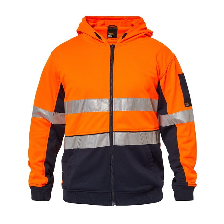 Workcraft WT8011 Peak HiVis Hoodie with CSR Tape - Orange/Navy - Front View