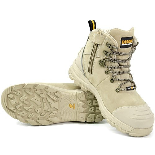 Bison XTLZST Ankle Lace Up With Zip Safety Boots Stone Colour - Pair View