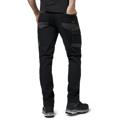 Person wearing black tactical pants on a white background