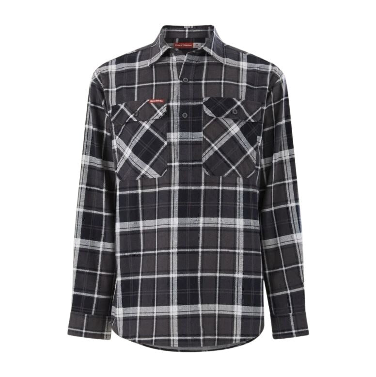 Hard Yakka Y04006 Core LS Closed Front Check Flannel Shirt - Black/White Check - Alternative Front View