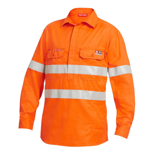 Orange shirt with reflective tape on white background