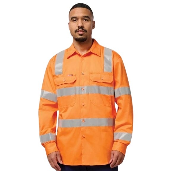 Hard Yakka Y04265 Biomotion Hi Vis Taped Cotton Drill Shirt