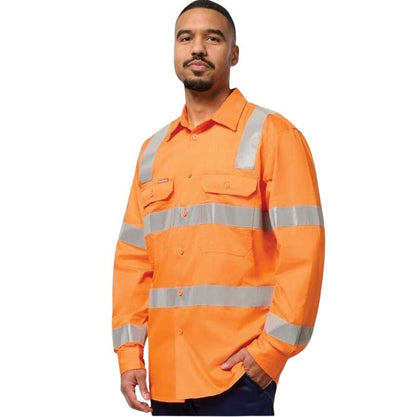 Hard Yakka Y04265 Biomotion Hi Vis Taped Cotton Drill Shirt