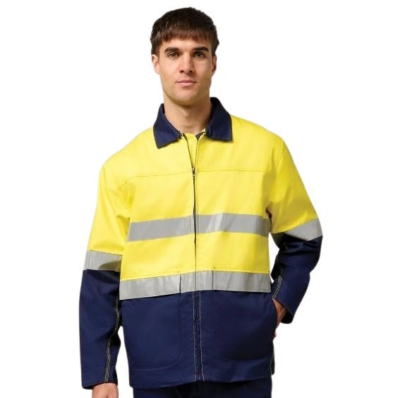 Hard Yakka Y06545 Core HiVis 2-Tone Cotton Drill Taped Jacket - Yellow/Navy - Angled View