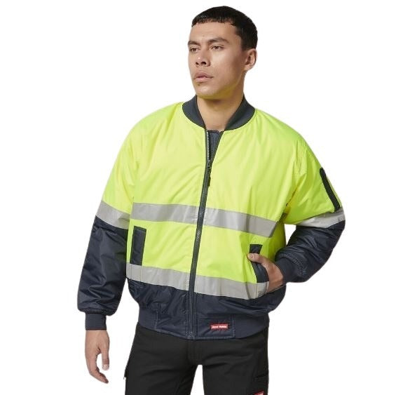 Hard Yakka Y06675 Core HiVis 2-Tone Taped Waterproof Bomber Jacket - Yellow/Navy - Alternative Angled View