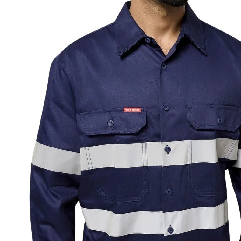 Hard Yakka Y07227 Hi Vis Cotton Drill Long Sleeve Taped Shirt