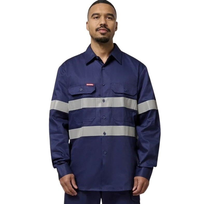 Hard Yakka Y07227 Hi Vis Cotton Drill Long Sleeve Taped Shirt