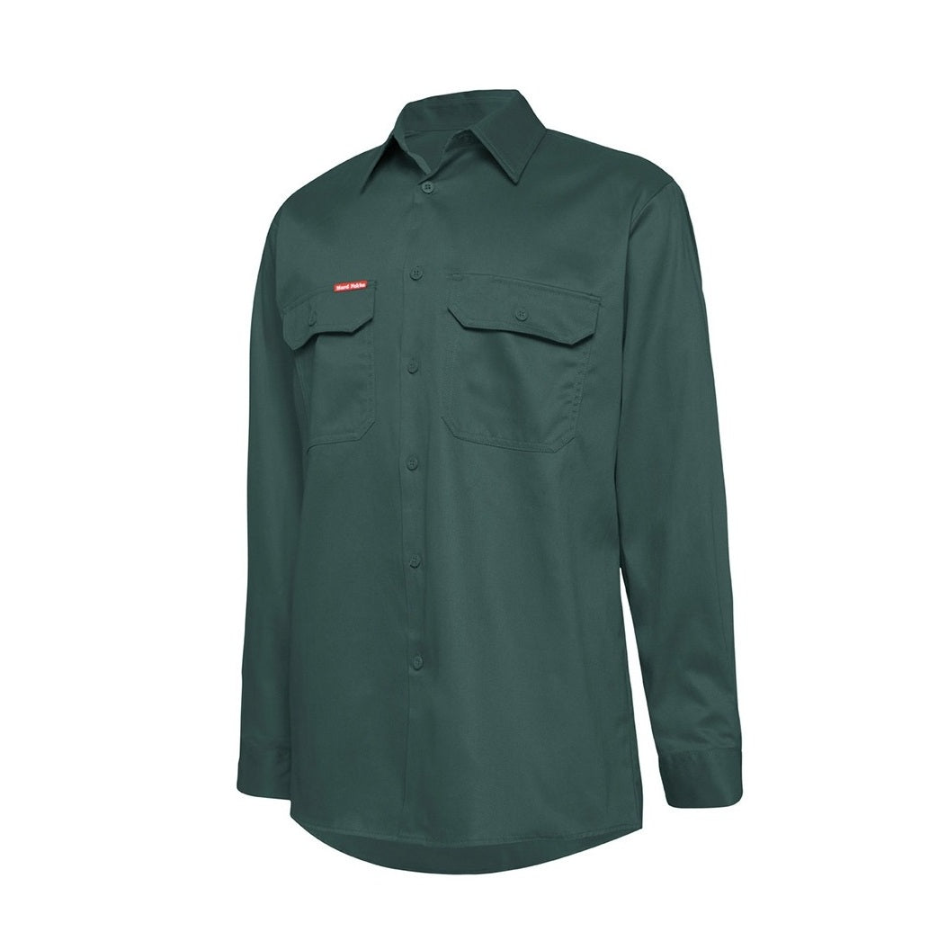 Hard Yakka Y07500 Cotton Drill Shirt Long Sleeve - Green - Front View