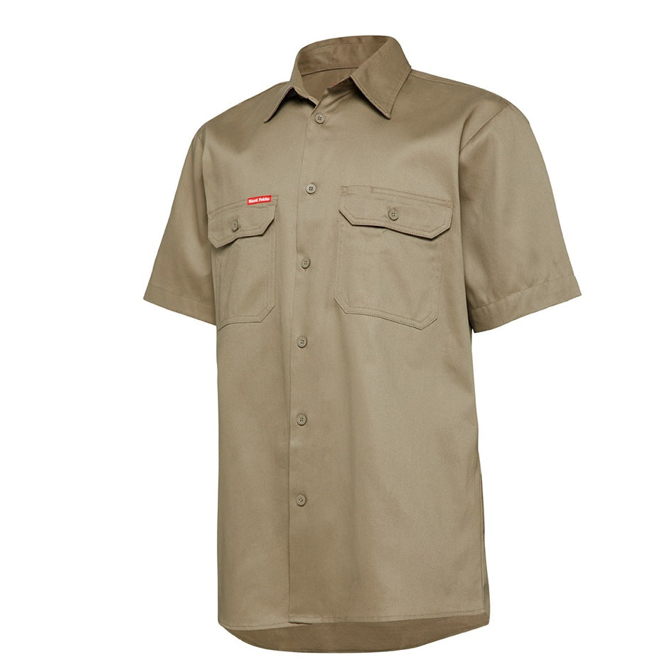 Hard Yakka Y07510 Short Sleeve Open Front Cotton Drill Work Shirt - Khaki - Front View