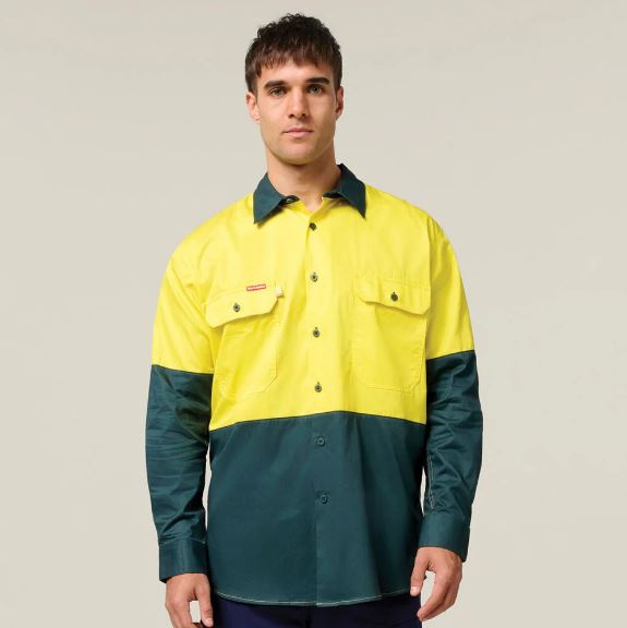 Hard Yakka Y07558 Koolgear Hi-Vis 2 Tone Vented Long Sleeve Shirt