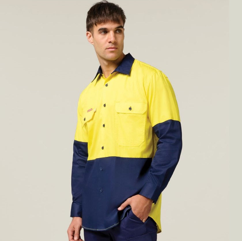 Hard Yakka Y07558 Koolgear Hi-Vis 2 Tone Vented Long Sleeve Shirt