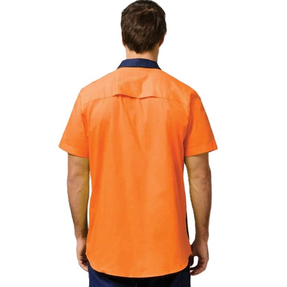 Person wearing an orange shirt on a white background