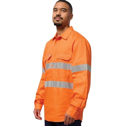 Hard Yakka Y07899 Hi Vis Closed Front Taped Long Sleeve Cotton Drill Shirt