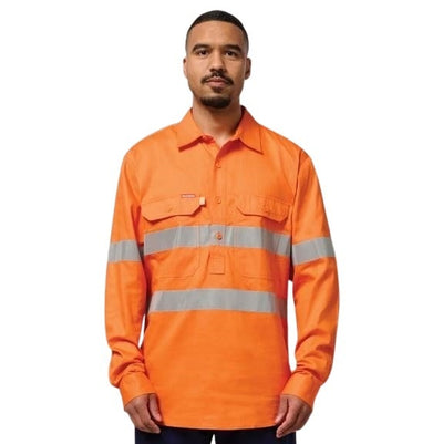 Hard Yakka Y07899 Hi Vis Closed Front Taped Long Sleeve Cotton Drill Shirt