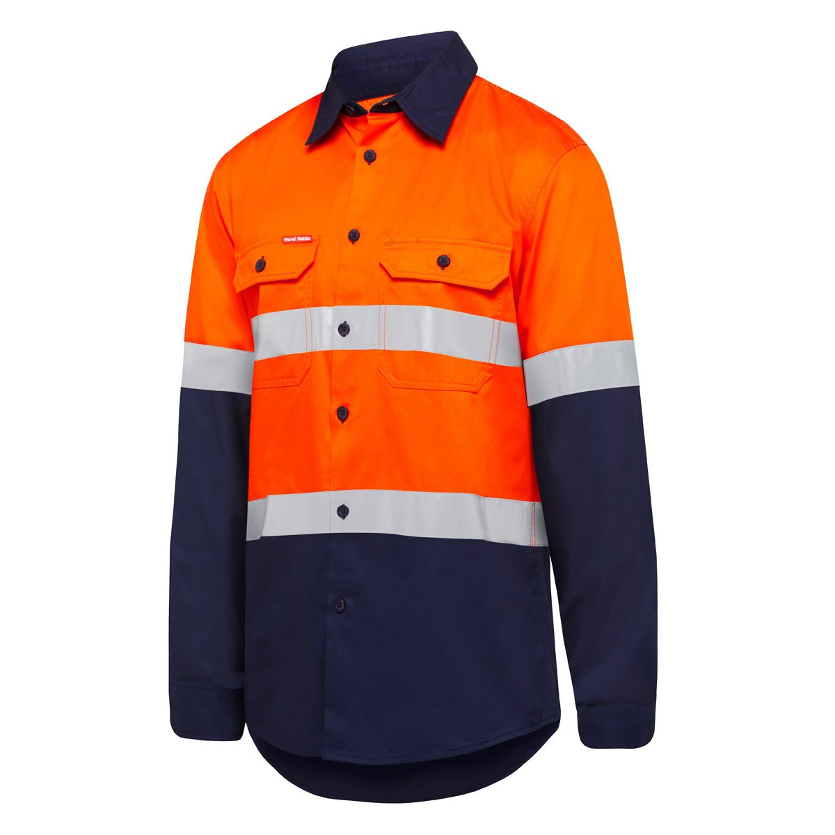 Hard Yakka Y07940 Core LS 2-Tone Taped Vented Shirt - Orange/Navy - Front View
