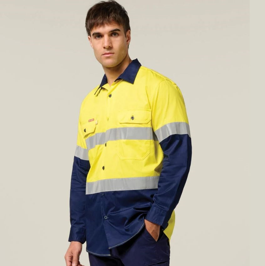 Hard Yakka Y07978 Koolgear Hi-Vis 2 Tone Vented Long Sleeve Cotton Shirt