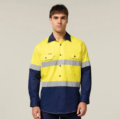 Hard Yakka Y07978 Koolgear Hi-Vis 2 Tone Vented Long Sleeve Cotton Shirt