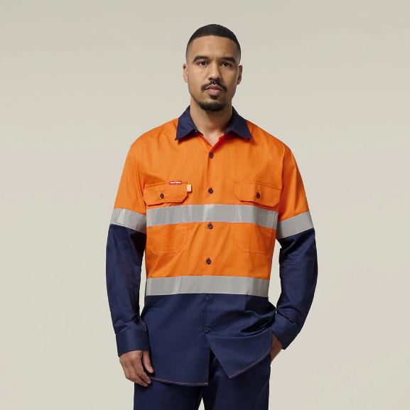Hard Yakka Y07978 Koolgear Hi-Vis 2 Tone Vented Long Sleeve Cotton Shirt
