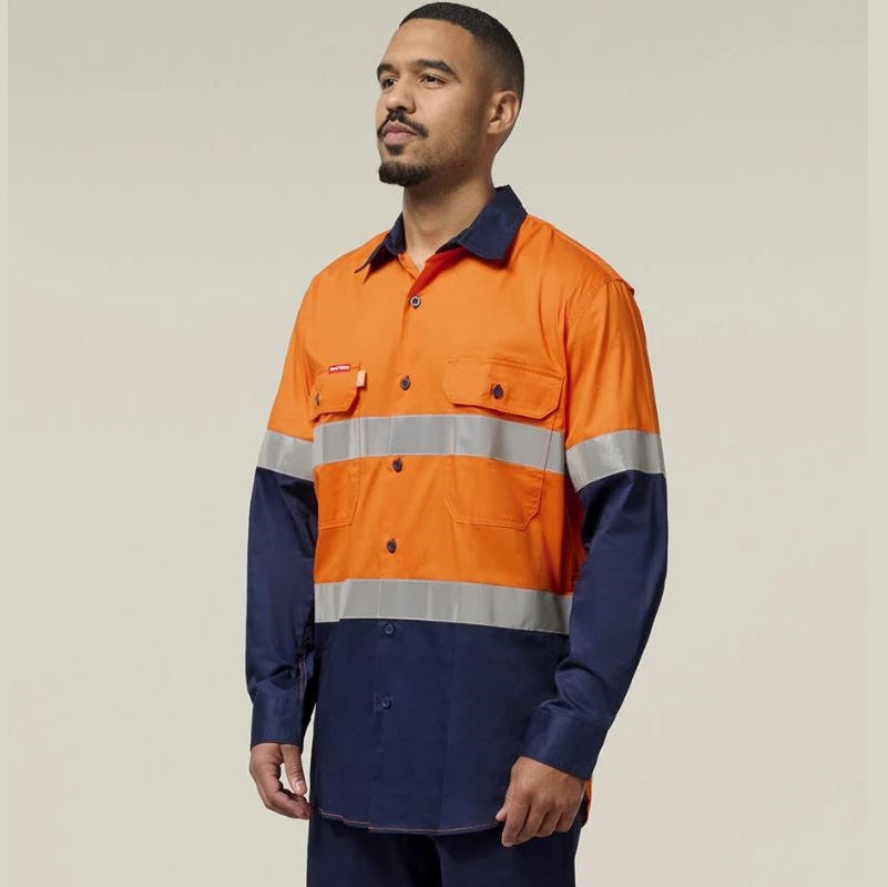 Hard Yakka Y07978 Koolgear Hi-Vis 2 Tone Vented Long Sleeve Cotton Shirt