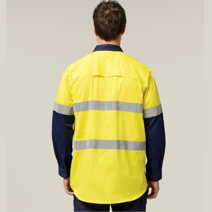 Hard Yakka Y07978 Koolgear Hi-Vis 2 Tone Vented Long Sleeve Cotton Shirt