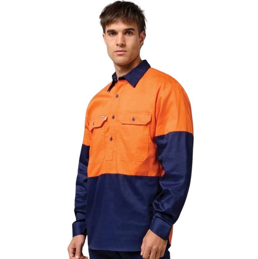 Hard Yakka Y07984 HiVis Cotton Drill Closed Front L/S Shirt