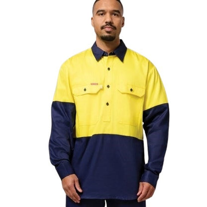 Hard Yakka Y07984 HiVis Cotton Drill Closed Front L/S Shirt