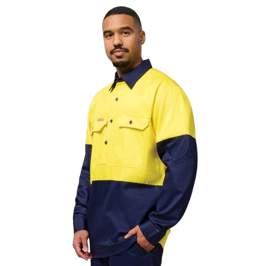 Hard Yakka Y07984 HiVis Cotton Drill Closed Front L/S Shirt