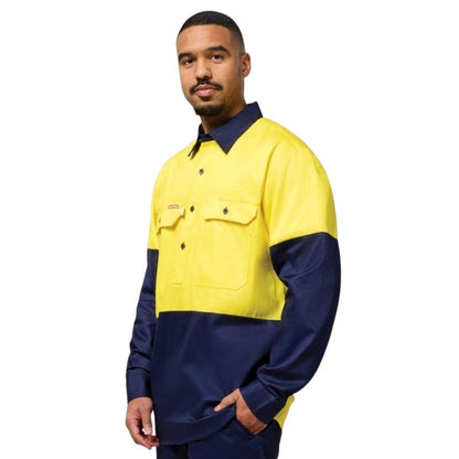 Hard Yakka Y07984 HiVis Cotton Drill Closed Front L/S Shirt