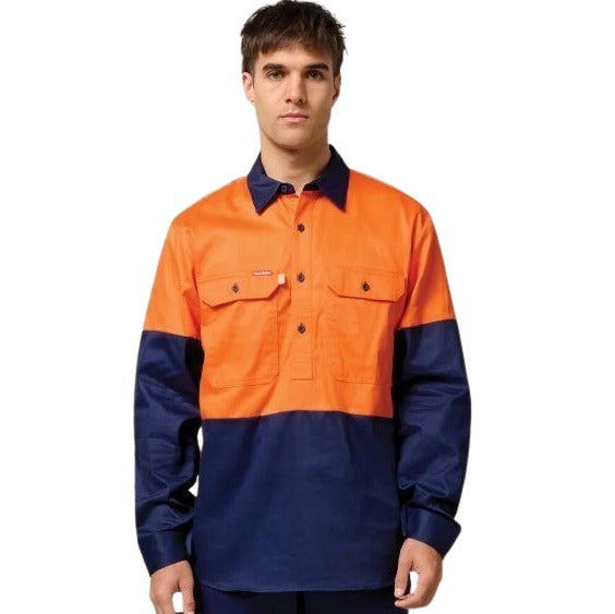 Hard Yakka Y07984 HiVis Cotton Drill Closed Front L/S Shirt
