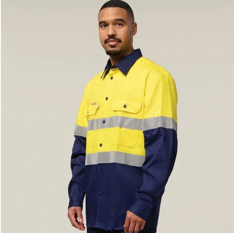 Hard Yakka Y07990 Mens Hi-Vis Cotton Drill Shirt Taped LS