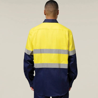 Hard Yakka Y07990 Mens Hi-Vis Cotton Drill Shirt Taped LS
