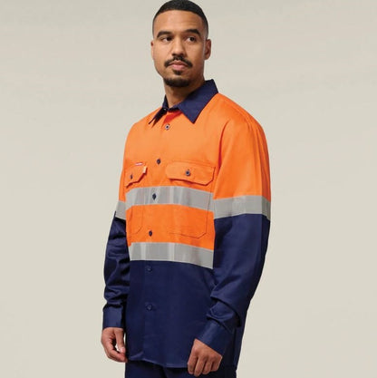 Hard Yakka Y07990 Mens Hi-Vis Cotton Drill Shirt Taped LS