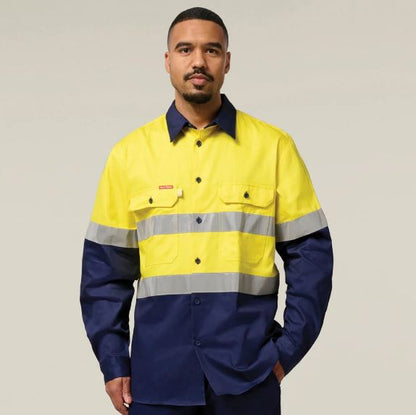 Hard Yakka Y07990 Mens Hi-Vis Cotton Drill Shirt Taped LS