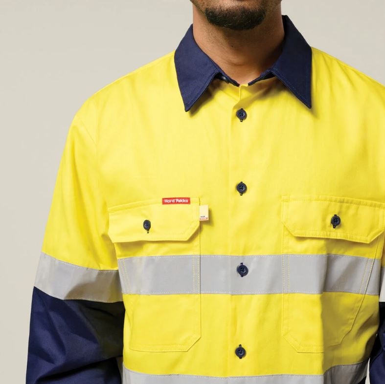 Hard Yakka Y07990 Mens Hi-Vis Cotton Drill Shirt Taped LS