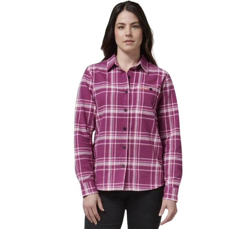 Hard Yakka Y08744 Womens Check Flannie - Pink/White Check - Front View