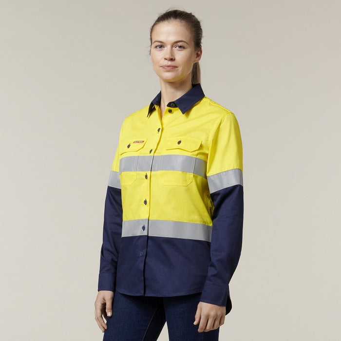 Hard Yakka Y08805 Core Womens HiVis Lightweight 2Tone Taped Shirt